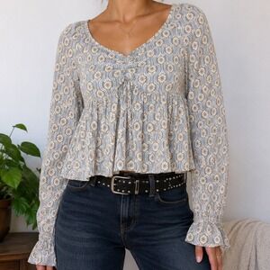 Rewind‎ Floral Crop Top Small Cottagecore Coquette Fairycore Ruched Blouse